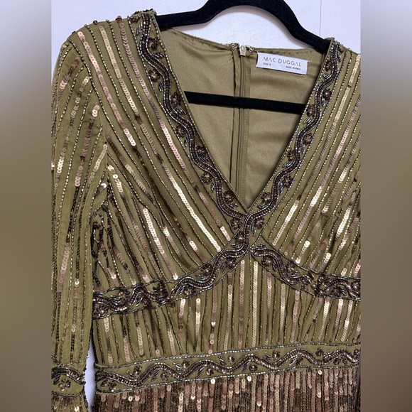 NWT Mac Duggal 5591 LightOlive 3/4 Sleeve V Neck A Line Dress Size 6 - Picture 9 of 17